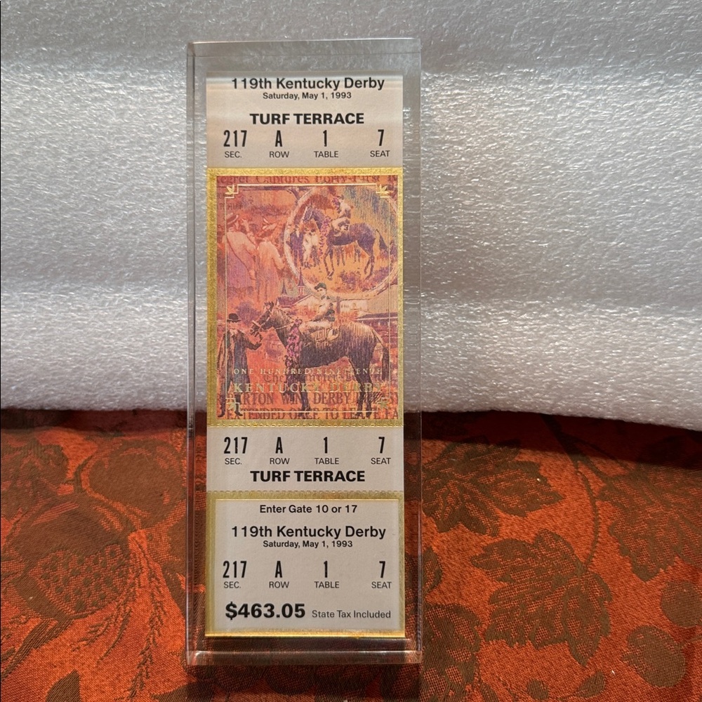 119th Kentucky Derby Ticket Display In Glass Acrylic Case